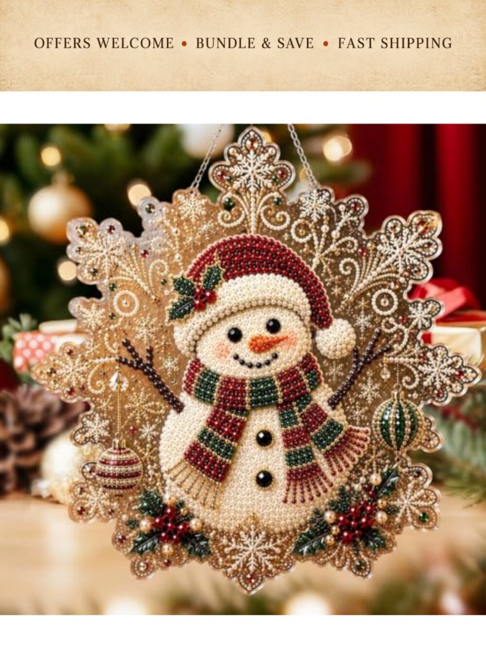 Pearl Diamond Art Kit Christmas Snowman 5D DIY Craft for Adults
